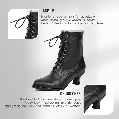 Vista 4 de SaraIris Womens Ankle Boots Mid Calf Boots Gothic Chunky Heel Lace Up Mesh Vintage Round Toe Knight Boots Witch Boots for Women