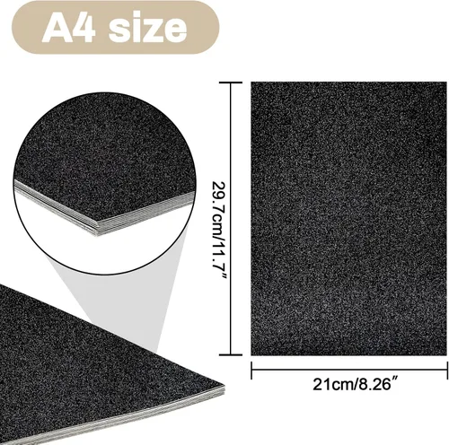 Vista 2 de Papel de cartulina con purpurina negra de Sukh - Cartulina con purpurina para manualidades A4 gruesa, colores para Halloween, Navidad, San Valentín