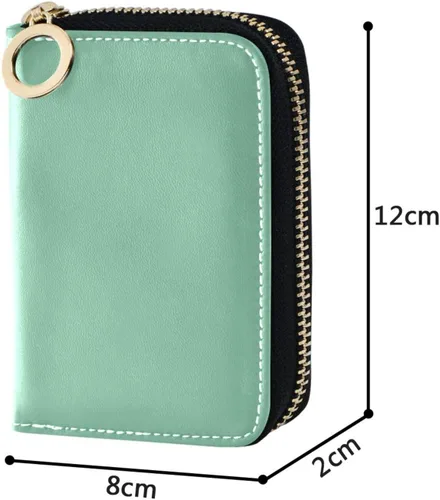 Vista 5 de linqin Tarjetero delgado con cremallera para mujer, con bloqueo RFID, cuero suave, 2 bolsillos para monedas, esencial para viajes