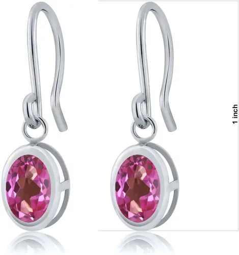 Vista 22 de Gem Stone King Aretes colgantes de plata de ley 925 de 0.276 x 0.197 in con piedra natal ovalada de alambre francés para mujer