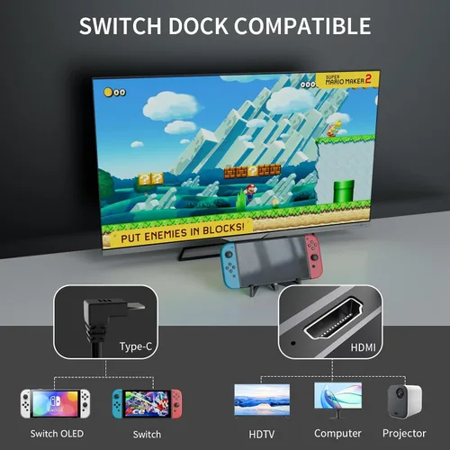 Vista 6 de Electight Estación de acoplamiento de TV para Nintendo SwitchSwitch OLED, base de interruptor de aluminio mejorada, salida HDMI 4K, base de carga