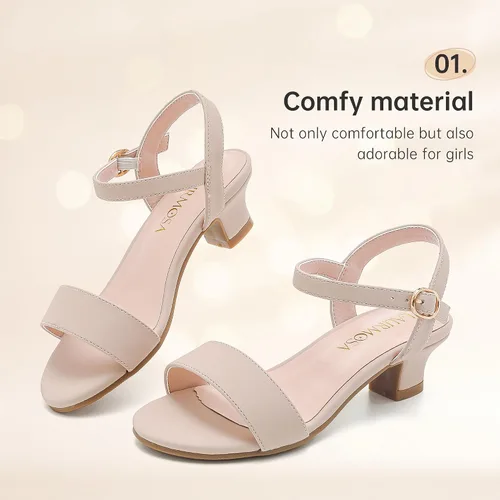 Vista 3 de Sandalias de tacón bajo para niñas, zapatos de vestir para bodas, fiestas, verano, puntera abierta, correa de tobillo para niños pequeños y grandes