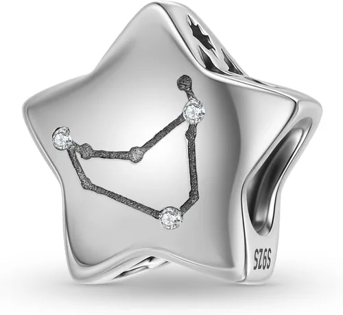 Vista 9 de Abalorio de constelación de plata de ley 925 con piedra natal para pulsera Pandora, regalo para aniversario, cumpleaños, Navidad Acuario A