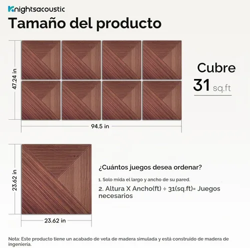 Vista 2 de Paquete de 8 paneles acústicos de pared, paneles de espuma a prueba de sonido con patrón de madera para paredes, paneles acústicos decorativos