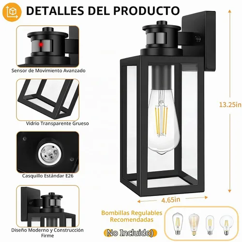 Vista 6 de Paquete de 2 luces para exteriores con sensor de movimiento, lámparas de pared actualizadas del atardecer al amanecer, luces de pared con sensor