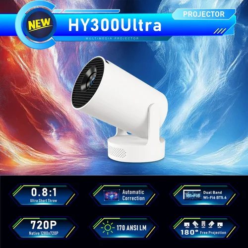 Vista 3 de Mini proyector portátil con alcance ultra corto, WiFi 6 y Bluetooth 5.4, soporte 4K, proyector inteligente Android 11 con más de 4000 aplicaciones