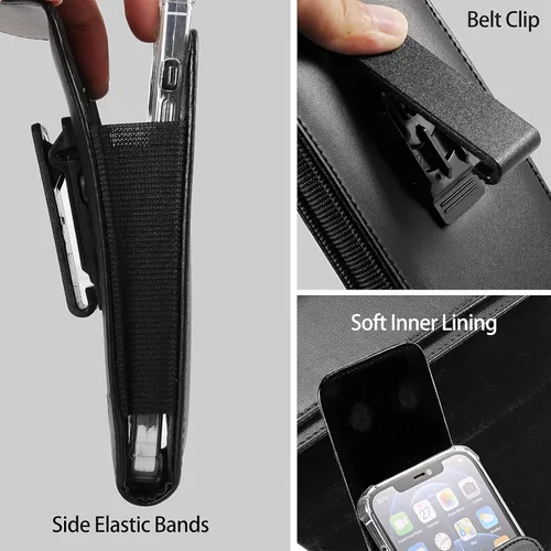 Vista 4 de Funda giratoria de piel sintética para teléfono celular, compatible con Galaxy S26+ S25+ S25 FE Note 20 A56 A55 A35 A15 iPhone 16 Plus 15 Pro Max