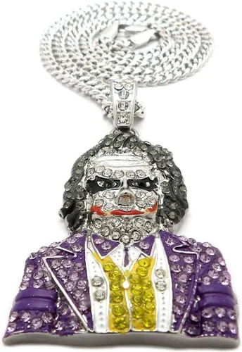 Vista 3 de Pyramid Jeweler Caja con colgante para hombre Hip Hop Iced Out Joker, cadena cubana CZ Miami Cuban Collar