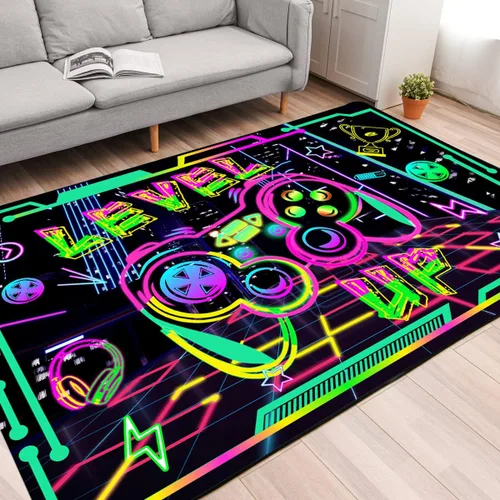 Vista 4 de Alfombras de área de juegos para niños, alfombras geniales para jugadores, adolescentes, alfombras grandes de videojuegos para dormitorio, consola