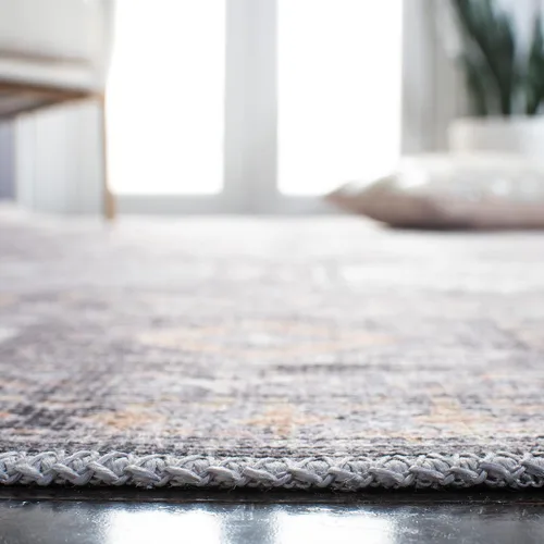 Vista 4 de SAFAVIEH Alfombra lavable Serapi Collection – 6 pies 7 pulgadas, cuadrada, gris y beige, antideslizante y fácil de limpiar, ideal para sala