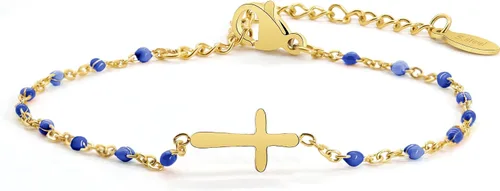 Vista 20 de Pulsera de Cuentas con Cruz Chapada en Oro de 14K para Mujeres, Pulsera de Acero Inoxidable Ajustable con Cruz de Fe Religiosa, Pulsera de Cadena