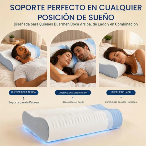 Vista 6 de Almohada de espuma viscoelástica para dolor de cuello, almohada cervical CertiPUR-US® con diseño de doble altura, funda de enfriamiento, soporte