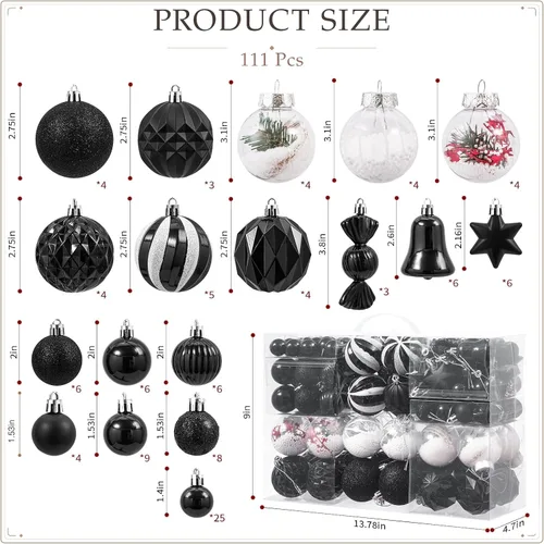 Vista 3 de 111 bolas de Navidad negras y transparentes, inastillables Negro