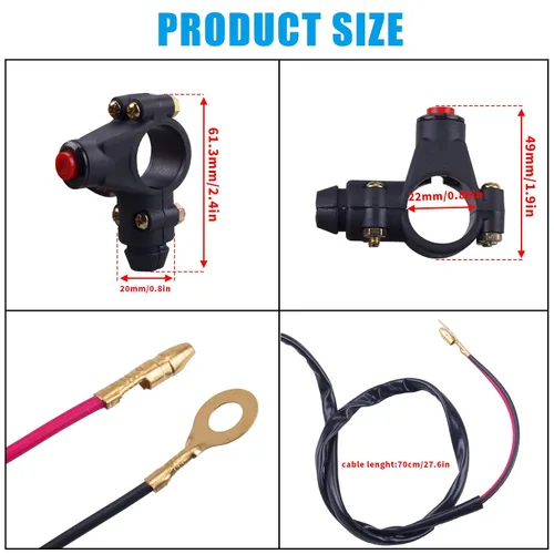 Vista 2 de JINGKE 7/8" 22mm Manillar Interruptor de parada con línea de sujeción de 2 cables Aplicable a Taotao 110cc 125cc Moto de cross Pit Bike ATV 4 ruedas