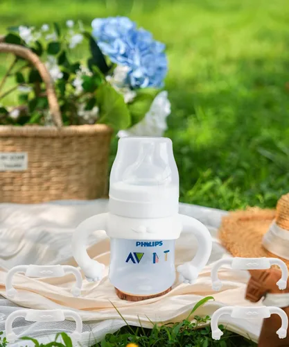 Vista 5 de Asas de botella de silicona suave compatibles para biberones Philips Avent anticólicos AirFree, 4 unidades (blanco)