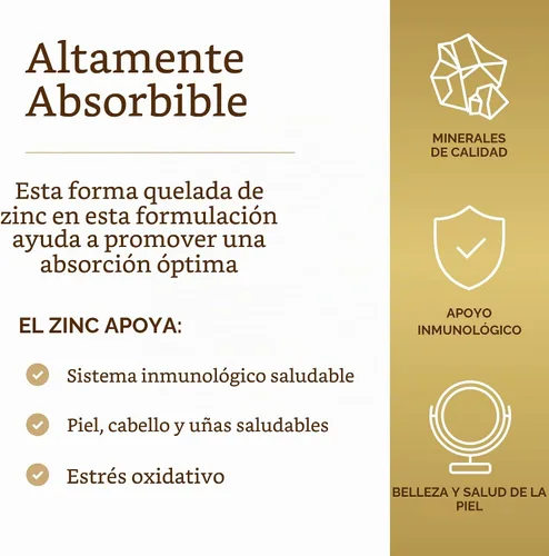 Vista 4 de Solgar Zinc quelado, 100 tabletas - Zinc para una piel sana - Apoya el crecimiento celular y la formación de ADN - Ejerce actividad antioxidante