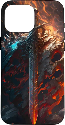 Vista 19 de Espada flameante y escudo el símbolo del guerrero Funda para iPhone 16