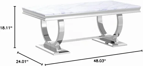 Vista 2 de Asday - Mesa auxiliar de 48 pulgadas con aspecto Glam Stone, borde protector, base en U plateada