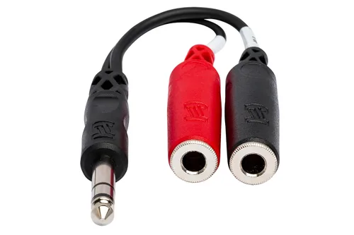 Vista 2 de Adaptador Hosa YPP117 de cable TRS de 1/4 de pulgada a cable dual TSF Y de 1/4 de pulgada (6 pulgadas)., Negro/rojo