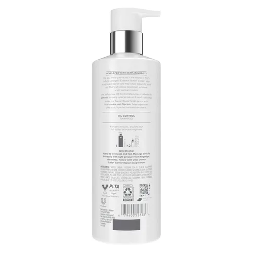 Vista 2 de Dove Derma Scalp Oil Control Shampoo 1 ct con glicerina, sulfatos y niacinamida para eliminar la acumulación de producto del cuero cabelludo, 16