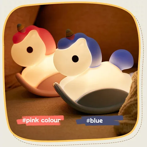Vista 4 de Luz nocturna para niños, bonita lámpara de noche de unicornios esponjosos, animales kawaii de silicona iluminada para niños y niñas, luz nocturna