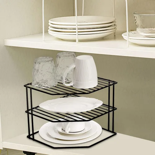 Vista 7 de Frcctre Estante de esquina de cocina de 3 niveles, organizador de armario y mostrador de cocina, 9 x 9 x 7.5 pulgadas, alambre de metal, organizador