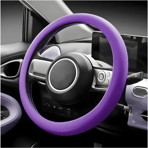 Vista 8 de Funda para volante de coche, de 13 a 14 pulgadas, protector de volante de silicona suave antideslizante, funda elástica extensible para volante que