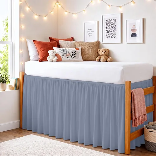 Vista 36 de Dorm Ruffle Twin XL 28" Drop Extra Long BedSkirt, Premium Brushed Microfiber Tailored Drop, Put On Elastic Long Dust Ruffle, Split Corner, Bedroom