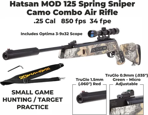 Vista 4 de Hatsan Modelo 125SN Spring Sniper Camo - Rifle de aire combinado con objetivos de papel Wearable4U incluidos y pellets de plomo