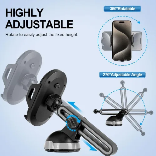 Vista 2 de Soporte universal para teléfono celular con ventosa para automóvil, soporte de celular seguro para automóvil, soporte ajustable