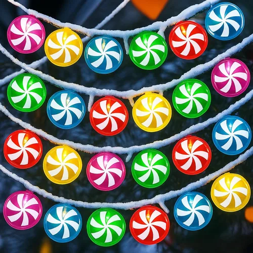 Vista 10 de Honoson 2 Piezas Luces de Cadena de Bastón de Caramelo Decoración 5.5 pies 10 LED Funcionan con Batería Luces de Hadas Lindas Bombillas Dulces