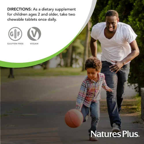 Vista 6 de NaturesPlus Animal Parade Gold Multivitamínico Masticables para niños, sabor a cereza, 60 tabletas masticables en forma de animal, con vitamina D3