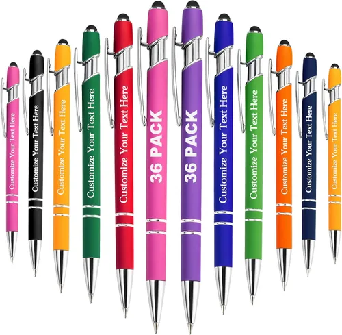 Vista 13 de Bolígrafos personalizados a granel personalizados con lápiz capacitivo, grabado, nombre, mensaje, regalos personalizados para hombres y mujeres