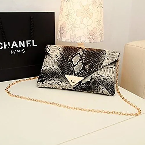 Vista 4 de Bolso de mano con diseño de piel de serpiente para mujer, bolso de hombro con cadena