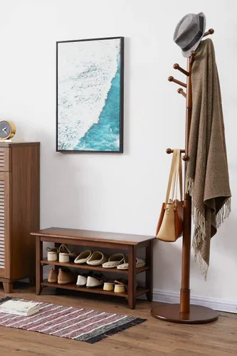 Vista 7 de XKZG Banco de Almacenamiento con Zapatero de Madera, Banco para Zapatos de Madera Sólida Rústica para Entrada (Marrón, 23.6")