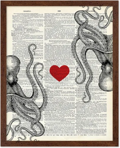 Vista 14 de Poster Master Póster de pulpo para parejas, póster de diccionario, arte Kraken, regalo romántico para él, ella, amantes, decoración náutica
