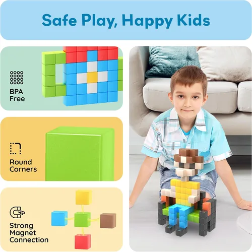 Vista 6 de PicassoTiles 108 Piece Magnetic Cubes, 1 Inch STEM Building Set for Kids 3+