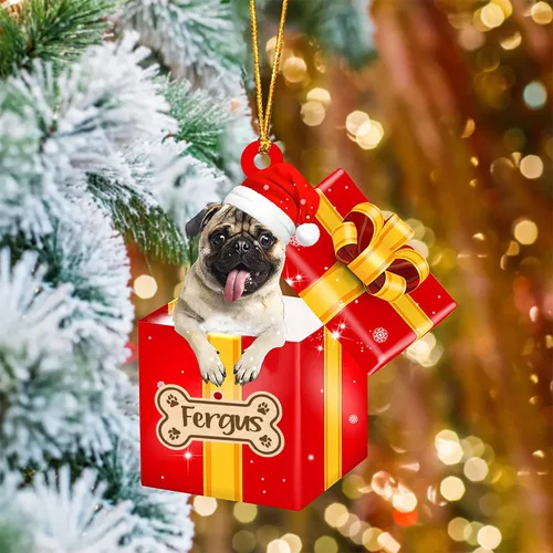 Vista 41 de Adorno de Navidad personalizado de Akita Inu, nombre personalizado Akita Inu para árbol de Navidad, en caja de regalo roja