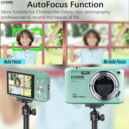Vista 4 de Cámara digital C600 HD con tarjeta TF de 32 GB, 58 MP, video 4K, LCD grande ideal para viajes, vlogging, fotografía creativa principiantes y niños