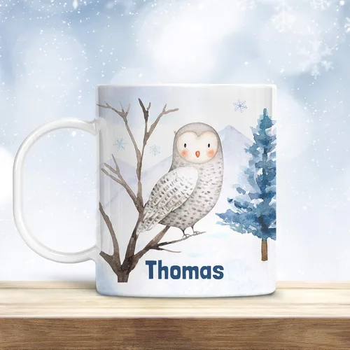Vista 8 de Taza de Navidad para niños personalizable con nombre Winter Fox in Snow irrompible para niños Apto para lavavajillas, sin BPA y melamina