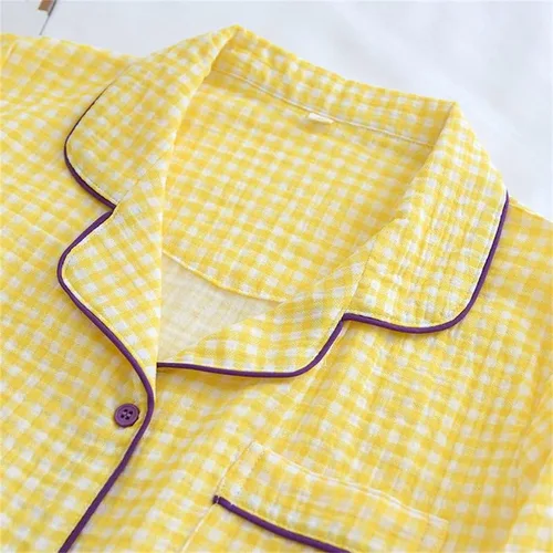 Vista 3 de Shanghai Story Camisón de algodón para parejas Ropa de dormir de manga larga Ropa de dormir Casual Check Print PJS