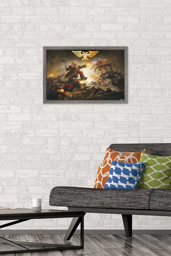 Vista 2 de Warhammer 40K - Póster de pared de la batalla de Baal, 22.4 pulgadas de largo x 14.7 pulgadas de ancho, versión enmarcada de madera de granero