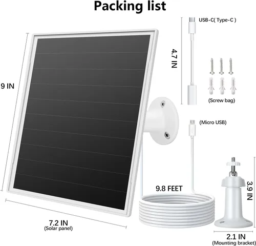 Vista 7 de Panel solar de 8 W para cámara de seguridad al aire libre, micro USB de 5 V y cargador de panel solar USB - C, se adapta a Eufy/Wyze/Reolink DC 5V