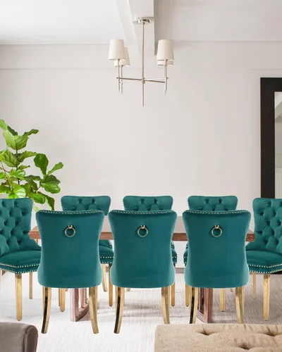 Vista 38 de Juego de 2 sillas de comedor de terciopelo con patas de madera, color beige Mid Century Modern Dining Chairs,Upholstered Chairs with Nailhead