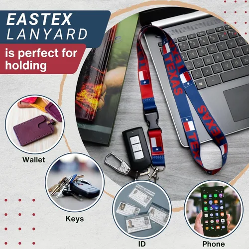 Vista 4 de EASTEX Llavero con cordón de bandera de Texas, cordón de identificación para llaves de identificación, insignias, llavero para mujeres y hombres