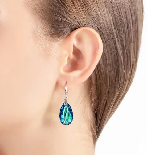 Vista 6 de Aretes de gancho colgantes de lágrima de cristal austriaco para mujer chapados en oro de 14 quilates joyería hipoalergénica Cristal Metal cristal