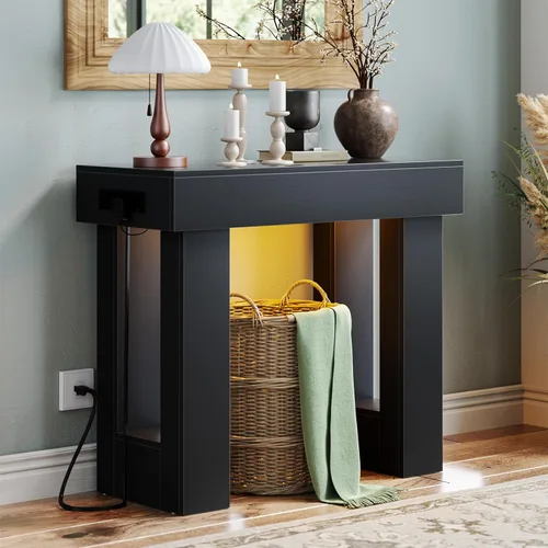 Vista 18 de Unikito Mesa de entrada de 32 pulgadas con enchufe y sensor de luz, mesa consola estrecha con almacenamiento detrás del sofá, mesa de entrada
