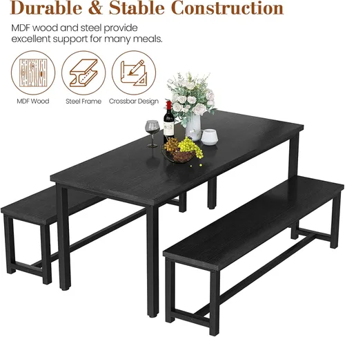 Vista 4 de DKLGG Dining Table Set for 4, Wooden Kitchen Table with 2 Dining Bench