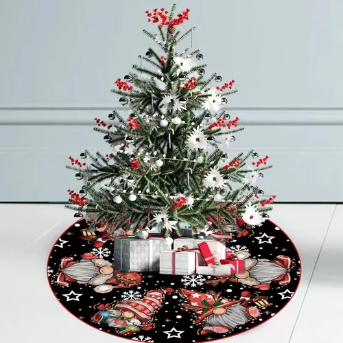 Vista 4 de Falda de árbol de Navidad, falda de árbol de Navidad, gnomos con purpurina, copo de nieve, falda de árbol de invierno de 36 pulgadas para decoración