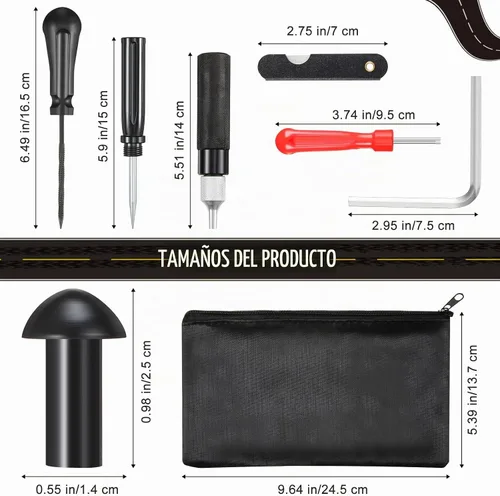 Vista 3 de Landhoow Kit de reparación de neumáticos de 19 piezas, juego de tapones de hongos, kit de herramientas de reparación de pinchazos de neumáticos sin